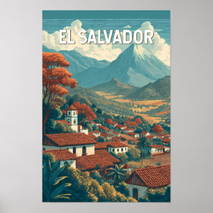 El Salvador Illustration Travel Art Vintage Poster