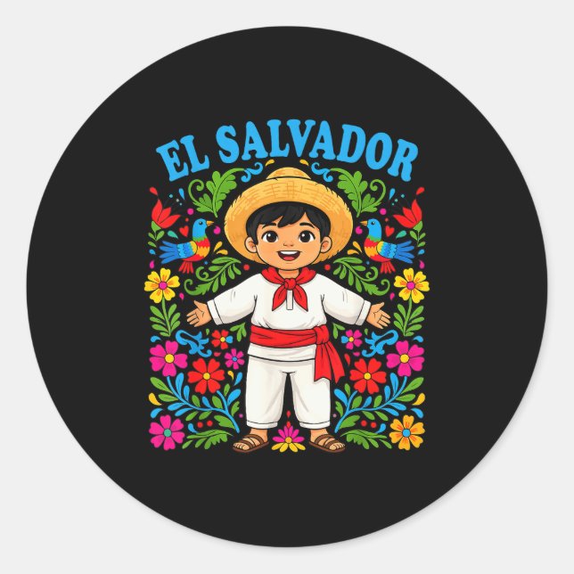 El Salvador Salvadoran Boy Traditional Outfit Folk Classic Round Sticker (Front)