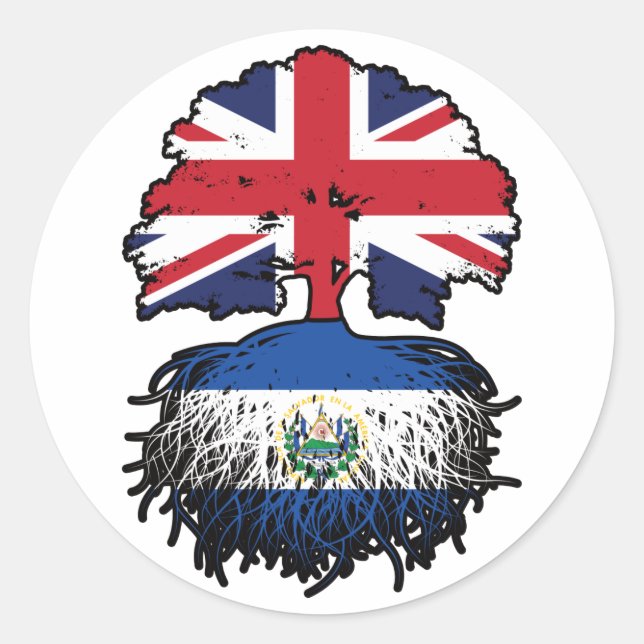 El Salvador Salvadoran British UK Tree Roots Flag Classic Round Sticker (Front)