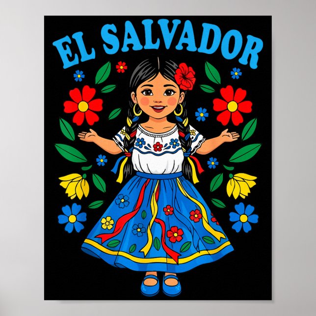 El Salvador Salvadoran Girl Traditional Dress Folk Poster (Front)