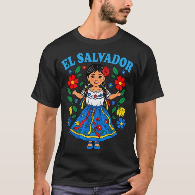 El Salvador Salvadoran Girl Traditional Dress Folk T-Shirt (Front)
