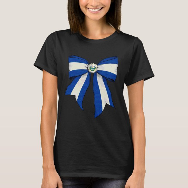 El Salvador Salvadoran Pride Flag Girl Coquette Bo T-Shirt (Front)