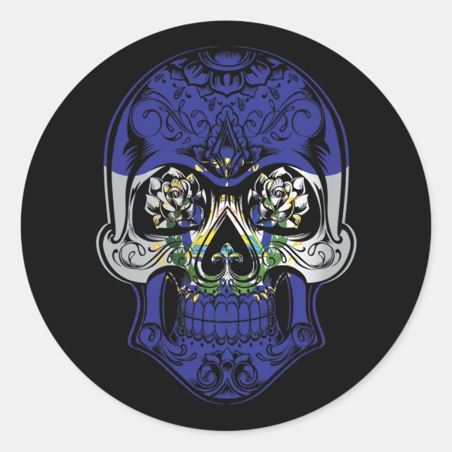 El Salvador  Skull And Roses Flag Classic Round Sticker (Front)