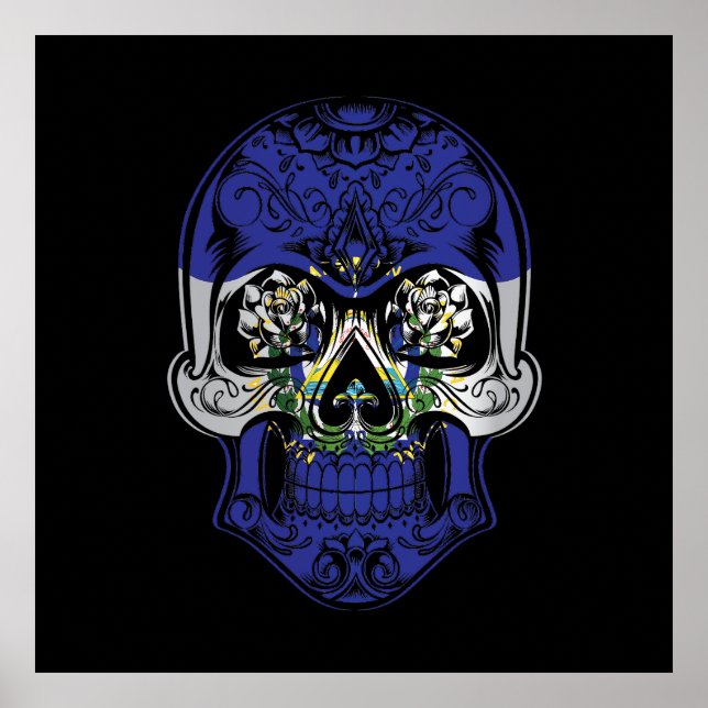 El Salvador  Skull And Roses Flag Poster (Front)