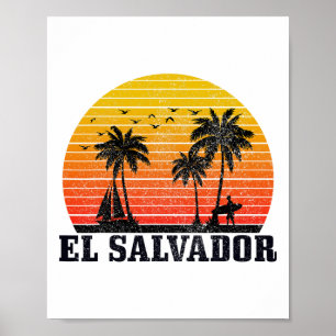 El Salvador Surfer Vintage Caribbean Souvenir  Poster