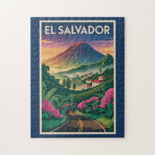 El Salvador Volcano Illustration Travel Art Vintag Jigsaw Puzzle