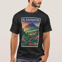 El Salvador Volcano Illustration Travel Art Vintag