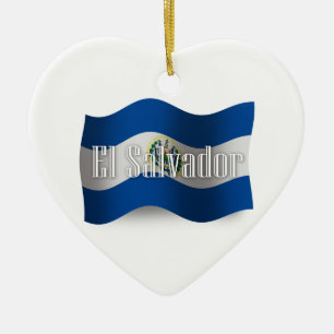 El Salvador Waving Flag Ceramic Tree Decoration