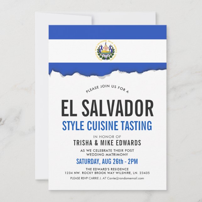 El Salvadorian Cuisine | Party Flag White Invite (Front)