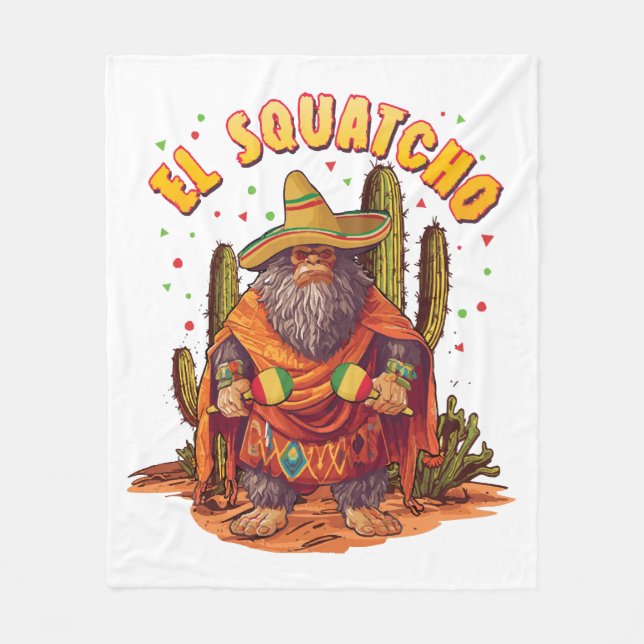 El Squatcho Bigfoot with Maraca, Sombrero and Ponc Fleece Blanket (Front)
