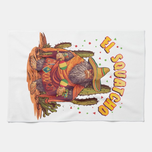 El Squatcho Bigfoot with Maraca, Sombrero and Ponc Tea Towel (Horizontal)