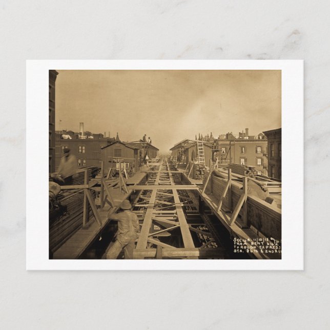 El Track & Station Construction Second Ave & 86th Postcard (Front)