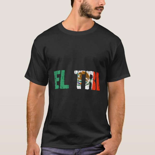 El Tri Mexico Soccer Fan Futbol Distressed Flag T-Shirt (Front)