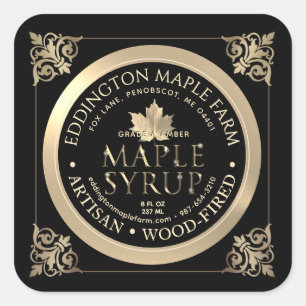 Elaborate Border Black and Gold Maple Syrup Label