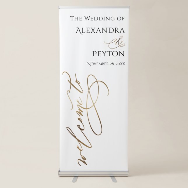Elaborate Gold Calligraphy Wedding Welcome Retractable Banner (Front)