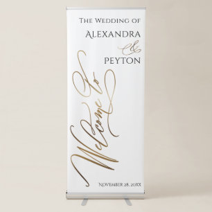 Elaborate Gold Welcome Calligraphy Wedding Retractable Banner