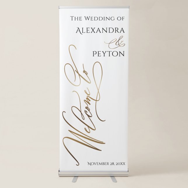 Elaborate Gold Welcome Calligraphy Wedding Retractable Banner (Front)