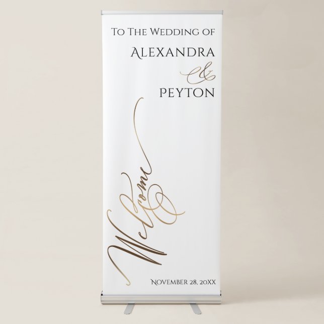 Elaborate Gold Welcome Calligraphy Wedding Retractable Banner (Front)