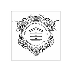 Elaborate Honeybee Frame HONEY hive and net wt  Rubber Stamp