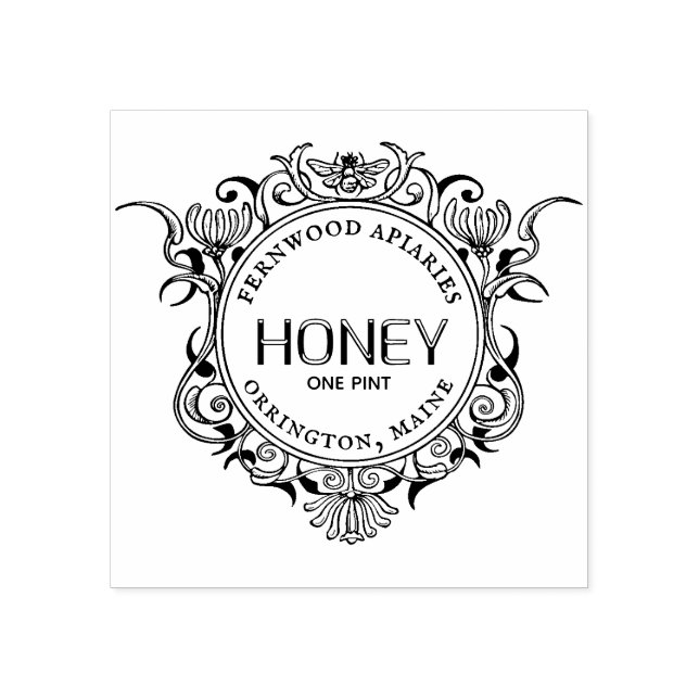 Elaborate Honeybee Frame HONEY Rubber Stamp (Imprint)