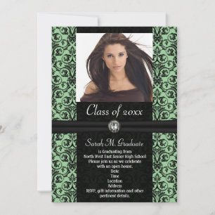 Elaborate Light Green Damask Graduation Invitation