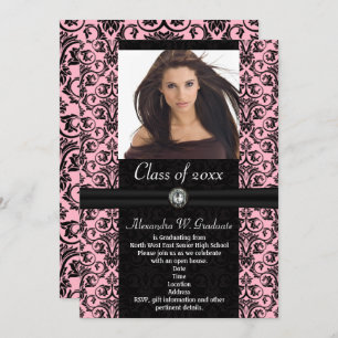 Elaborate Light Pink w/Black Damask Graduation Invitation