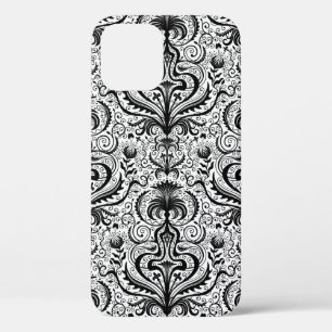 Elaborate Luxury Black Seamless Damask Floral Patt iPhone 12 Case