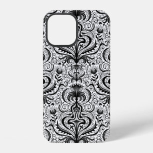 Elaborate Luxury Black Seamless Damask Floral Patt iPhone 12 Case