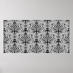 Elaborate Luxury Black Seamless Damask Floral Patt Poster