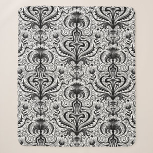 Elaborate Luxury Black Seamless Damask Floral Patt Sherpa Blanket
