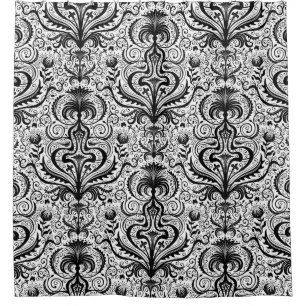 Elaborate Luxury Black Seamless Damask Floral Patt Shower Curtain