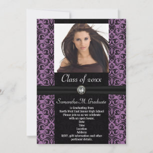 Elaborate Purple Black Damask Graduation Invitation