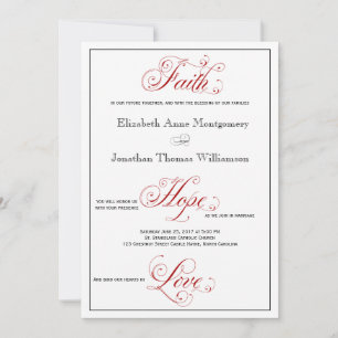 Elaborate Red Faith Hope Love Wedding Invitation