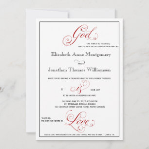 Elaborate Red God is Love Christian Wedding Invitation