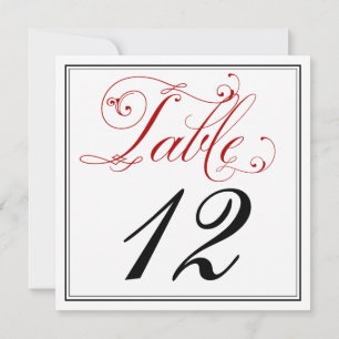 Elaborate Red Script Table Number Cards