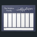 Elaborate Script Simple Navy Weekly Planner Notepad<br><div class="desc">This versatile weekly planner has been set up with very basic elements that can all be edited... except for the header. The phrase "weekly planner" was rendered in an elaborate, swirling calligraphy font and has been placed, as a graphic, at the top of the page. Use the template fields to...</div>