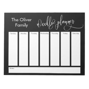Elaborate Script Simple Weekly Planner, Black Notepad