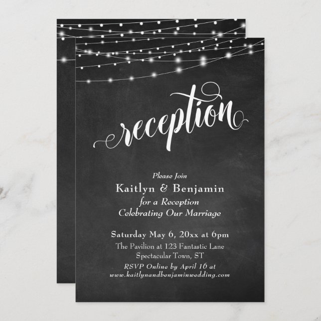 Elaborate Typography Chalkboard Lights Reception Invitation (Front/Back)
