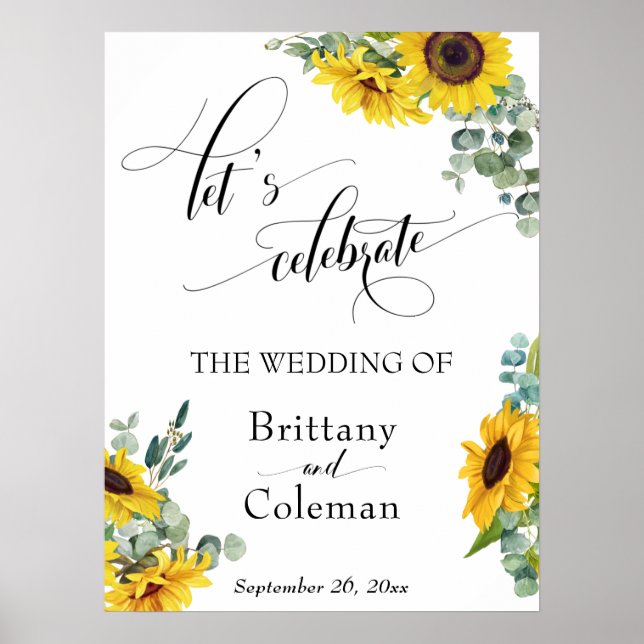 Elaborate Typography Floral Let's Celebrate Sign (Front)