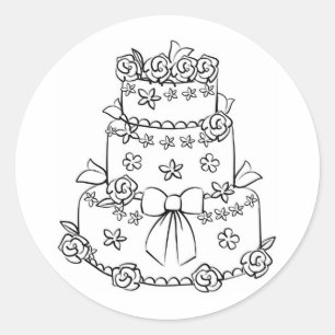 Elaborate Wedding Cake with Flowers and Bow Classic Round Sticker
