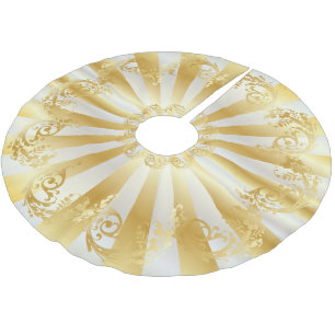 Elagant Gold and White Stain Christmas Brushed Polyester Tree Skirt