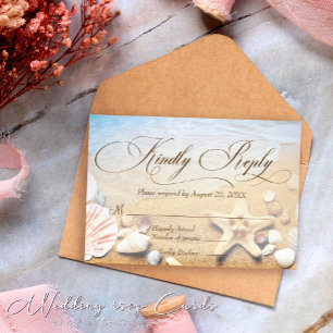 Elagant Starfish Tropical Beach Wedding RSVP Card