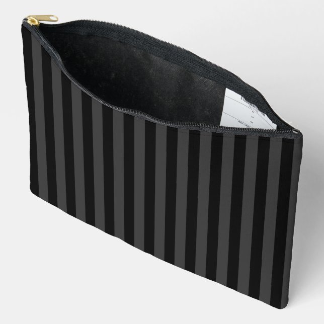 Elagnat Black & Smoky Black Vertical Stripes  Accessory Pouch (Open)