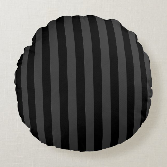 Elagnat Black & Smoky Black Vertical Stripes  Round Cushion (Front)