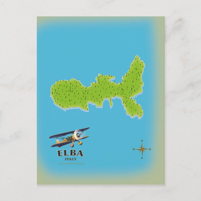 Elba Italy map travel poster Postcard (Front)