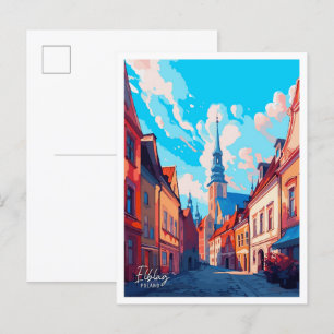 Elblag Poland Art Vintage Travel Illustration Postcard