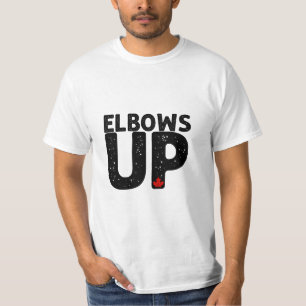ELBOWS UP Bold Distressed Typography T-Shirt