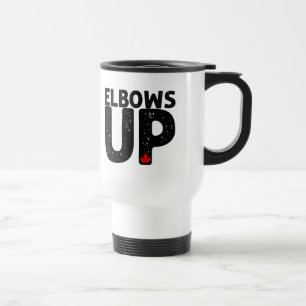 ELBOWS UP Bold Distressed Typography Travel Mug