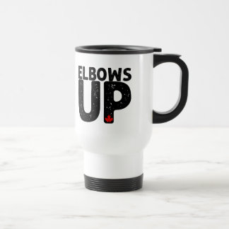 ELBOWS UP Bold Distressed Typography Travel Mug