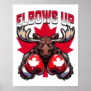 Elbows Up Canada Boxing Moose Maple Leaf Canadian  Poster